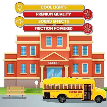ArtCreativity Yellow School Bus Toy with Flashing Lights & Sound, Friction Powered 1/16 Scale School Bus Toy for Kids with 4 Different Sounds & Lights, Back and Side Doors Open, for Toddler Ages 3+