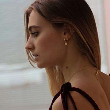 MYEARS Women Padlock Earrings Gold Huggie Hoop Dangle Drop 14K Gold Plated Small Simple Hypoallergenic Everyday Jewelry