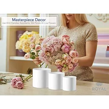 Royal Imports Flower Acrylic Vases Cylinders - Decorative Centerpiece Display for Home or Wedding - Non Breakable Plastic, Set of 3 (4", 5", 6") - White