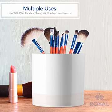 Royal Imports Flower Acrylic Vases Cylinders - Decorative Centerpiece Display for Home or Wedding - Non Breakable Plastic, Set of 3 (4", 5", 6") - White