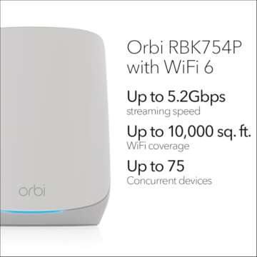 NETGEAR Orbi Whole Home Tri-Band WiFi 6 Mesh Network System (RBK754P) – Router with 3 Satellite Ex...