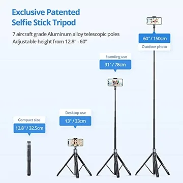 ATUMTEK 60 Selfie Stick Tripod with Bluetooth Remote for iPhone Android