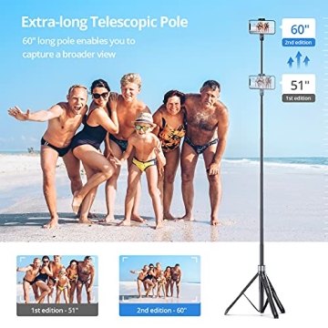 ATUMTEK 60 Selfie Stick Tripod with Bluetooth Remote for iPhone Android