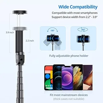 ATUMTEK 60 Selfie Stick Tripod with Bluetooth Remote for iPhone Android