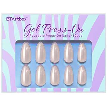 Press On Nails Medium - BTArtbox Almond Press On Nails, Glue On Nails with Nail Glue, Reusable Stick On Nails in 15 Sizes - 30 Soft Gel Fake Nails Kit, Nuts Glazed