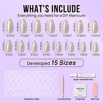 Press On Nails Medium - BTArtbox Almond Press On Nails, Glue On Nails with Nail Glue, Reusable Stick On Nails in 15 Sizes - 30 Soft Gel Fake Nails Kit, Nuts Glazed