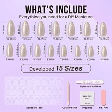 Press On Nails Medium - BTArtbox Almond Press On Nails, Glue On Nails with Nail Glue, Reusable Stick On Nails in 15 Sizes - 30 Soft Gel Fake Nails Kit, Nuts Glazed