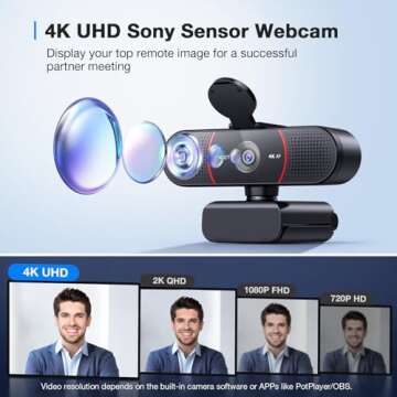 EMEET C960 4K Webcam for PC, 4K UHD Sony Sensor, PDAF Auto Focus, Dual AI Noise-Cancelling Mics, Aut...