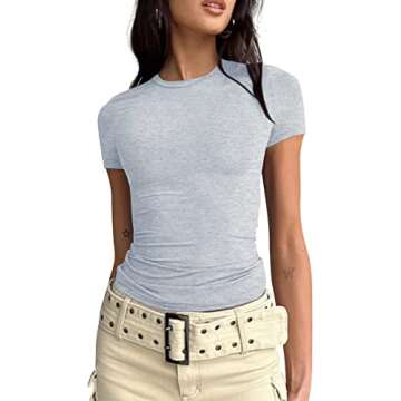 Cioatin Women’s Short Sleeve Crop Tee Shirt Workout Basic Solid Form Fit Round Neck Going Out Tshirt Casual Yoga Light Grey