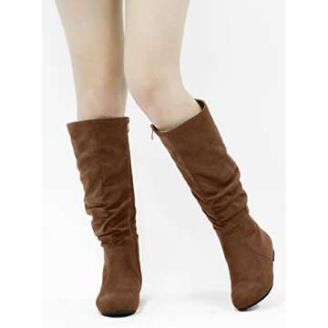 Jeossy Women's Knee High Boots, Flat Slouch Boots, Brown Suede Tall Fall Boot Pull on, 941 Size 8 US...