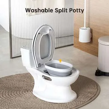 Potty Training Toilet for Baby, Realistic Potty Training Toilet with Soft Seat,Realistic Flushing Sound,Removable Pot,Storage Tank,Toilet Paper Holder,Splash Guard,Non-Slip for Toddler