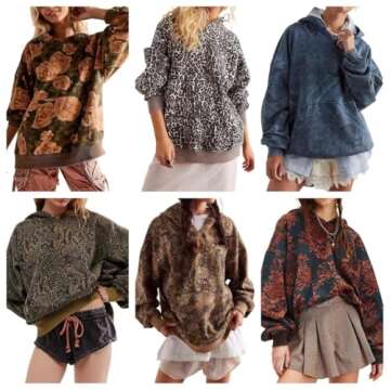 GGOOB Y2k Oversized Hoodies Women Vintage Camo Cheetach Print Hoodie Trendy Pullover Graphic Hooded Sweatshirt (Navy Red,XL,X-Large)