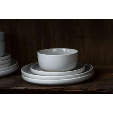Famiware Milkyway Plates and Bowls Set, 12 Pieces Dinnerware Sets, Dishes Set for 4, Light Gray