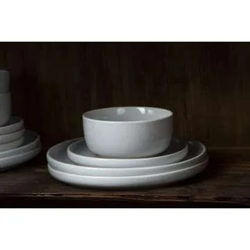 Famiware Milkyway Plates and Bowls Set, 12 Pieces Dinnerware Sets, Dishes Set for 4, Light Gray