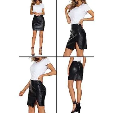 GUANYY Women's High Waisted Faux Leather Pencil Skirt