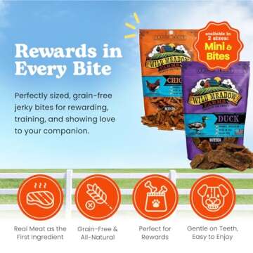 Wild Meadow Farms Classic Beef Minis - Soft Jerky Training Treats for Dogs, Grain-Free & All-Natural...