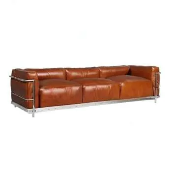 Decorific NYC Mid-Century Minimalist Cube Furniture (Sofa, Antique Brown Leather, Seats Three)