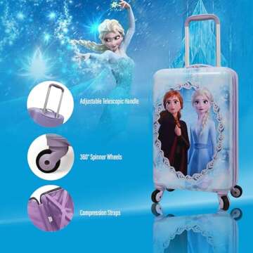 Disney Frozen Suitcase II Anna Elsa Luggage Hard Side Tween Spinner Rolling Suitcase for Kids, Carry-On Travel Trolley - 20 Inch
