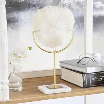 The Novogratz Polystone Coral Handmade Decorative Sculpture Home Decor Statue with Marble Base, Accent Figurine 8" x 4" x 15", Cream