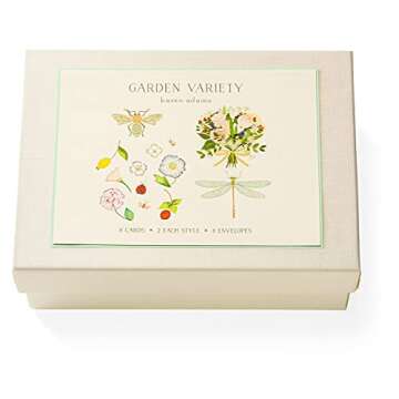 Karen Adams Box of 8 Assorted Notecards with Matching Envelopes - Garden Variety, Natural White