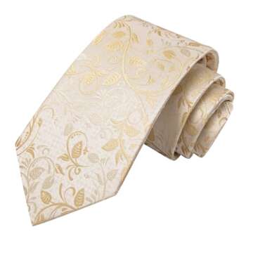 Hi-Tie Silk Paisley Ties for Men Necktie Pocket Square Cufflinks Set Foral Tie Sets Formal Business,Beige