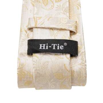 Hi-Tie Silk Paisley Ties for Men Necktie Pocket Square Cufflinks Set Foral Tie Sets Formal Business,Beige