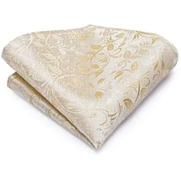 Hi-Tie Silk Paisley Ties for Men Necktie Pocket Square Cufflinks Set Foral Tie Sets Formal Business,Beige