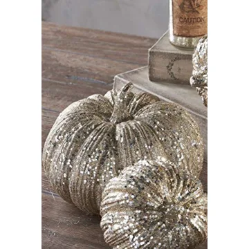 Buy 8 Inch Champagne Glitter Pumpkin for Fall Decor
