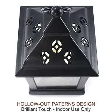 Bright Zeal 2-Pack 9.5" Vintage Decorative Candle Lantern with LED Flickering Flameless Candle (Black, 8hr Timer) - Indoor Hanging Lanterns Decorative Lanterns Battery Powered LED Candle Timer Candle