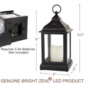 Bright Zeal 2-Pack 9.5" Vintage Decorative Candle Lantern with LED Flickering Flameless Candle (Black, 8hr Timer) - Indoor Hanging Lanterns Decorative Lanterns Battery Powered LED Candle Timer Candle