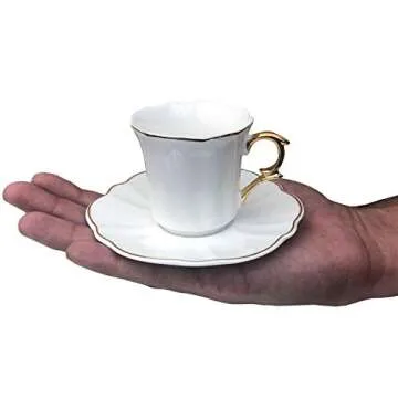 BTaT- Espresso Cups and Saucers, 2.4 oz, Set of 6, Gold Trim, Demitasse Espresso Cups, Porcelain Espresso Cups with Saucer, Espresso Cup and Saucer Set, Demitasse Cups