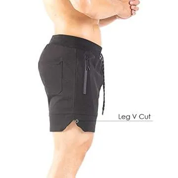 Gerlobal Men's 5" Gym Workout Shorts Fitted Running Athletic Bodybuilding Shorts for Men with Zipper Pockets Black,Medium