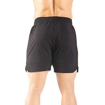 Gerlobal Men's 5" Gym Workout Shorts Fitted Running Athletic Bodybuilding Shorts for Men with Zipper Pockets Black,Medium