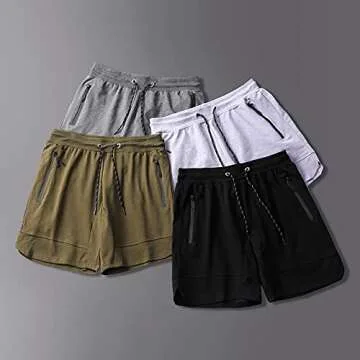 Gerlobal Men's 5" Gym Workout Shorts Fitted Running Athletic Bodybuilding Shorts for Men with Zipper Pockets Black,Medium