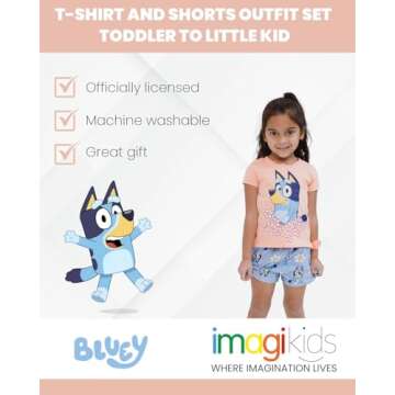 Bluey Toddler Girls T-Shirt and French Terry Shorts Outfit Set Pink/Blue 3T