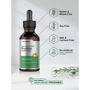 Horbäach Rhodiola Rosea Supplement Tincture | 2 fl oz | Alcohol Free Extract | Super Concentrated Root Liquid | Vegetarian, Non-GMO, Gluten Free