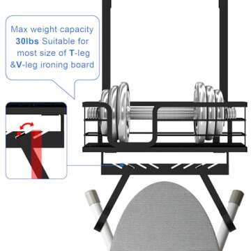TJ.MOREE Over The Door/Wall Mount Ironing Board Hanger, Laundry Room Iron and Ironing Board Caddy Storage for Water Mister, Fabric Sprays, Laundry Detergent