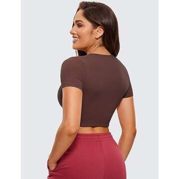 CRZ YOGA Womens Butterluxe Double Lined Short Sleeve Crop Tops Crew Neck Casual Workout T-Shirt Cute Basic Tee Taupe Large