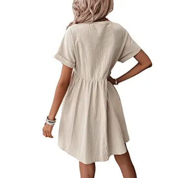 Verdusa Women's V-Neck Batwing Sleeve Flowing Dress Apricot