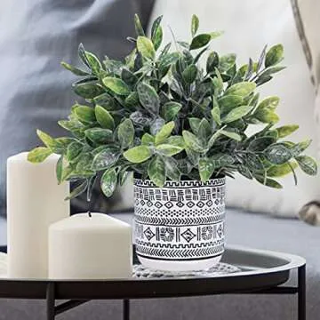 Winlyn Set of 3 Assorted Small Potted Plants Faux Eucalyptus Boxwood Plants Aloe Succulent Plant in Black and White Geometric Pots for Table Centerpiece Windowsill Shelf Indoor Outdoor Greenery Decor