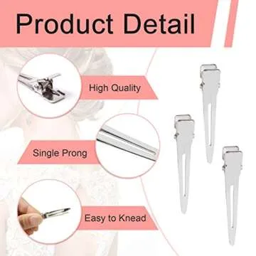 SBYURE 100 Pack 1.77 Inch Single Prong Pin Curl Duckbill Clips,Silver Setting Section Hair Clips Metal Alligator Clips for Hair Extensions