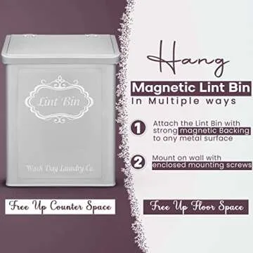Magnetic Lint Bin for Laundry Room with Lid
