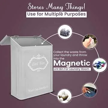 Magnetic Lint Bin for Laundry Room with Lid