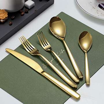 Gold Silverware Set 20 Pieces, Stainless Steel Gold Flatware Set, Titanium Plating Golden Cutlery Set, Gold Utensil Sets Service Set for 4 (Shiny Golden)