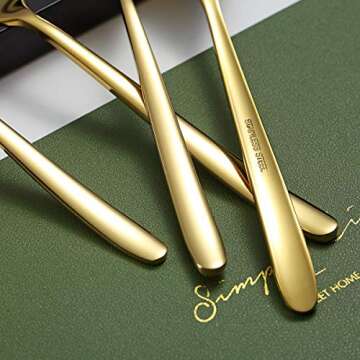 Gold Silverware Set 20 Pieces, Stainless Steel Gold Flatware Set, Titanium Plating Golden Cutlery Set, Gold Utensil Sets Service Set for 4 (Shiny Golden)