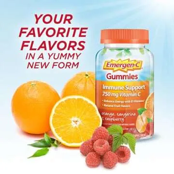 Emergen-C 750mg Vitamin C Gummies for Adults, Immunity Gummies with B Vitamins, Gluten Free, Orange, Tangerine and Raspberry Flavors, 45 Count (Pack of 1)
