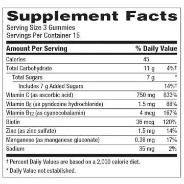Emergen-C 750mg Vitamin C Gummies for Adults, Immunity Gummies with B Vitamins, Gluten Free, Orange, Tangerine and Raspberry Flavors, 45 Count (Pack of 1)