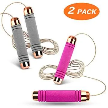 2 Pack Jump Rope for Kids, Adjustable Skipping Rope for Fitness, Foam Handle Jumping ropes for Men Women and Kids (Pink/Grey)