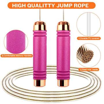 2 Pack Jump Rope for Kids, Adjustable Skipping Rope for Fitness, Foam Handle Jumping ropes for Men Women and Kids (Pink/Grey)