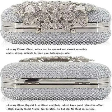 Dexmay Luxury Flower Women Clutch Purse Rhinestone Crystal Evening Bag for Wedding Party Silver